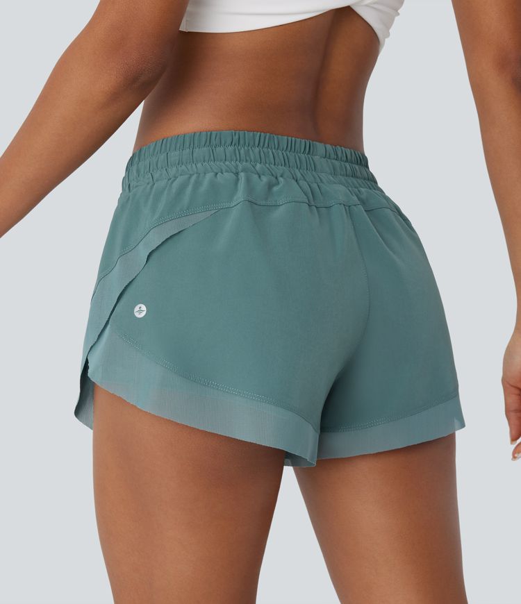 Low Rise Drawstring Contrast Mesh 2-in-1 Flowy Running Shorts