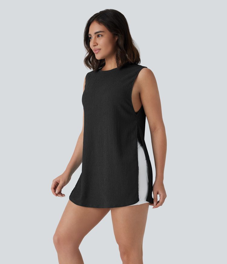 Round Neck High Split Resort Tank Top