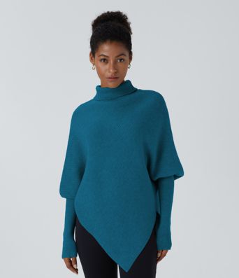 Radni džemper s visokim ovratnikom i dugim rukavima s asimetričnim rubom