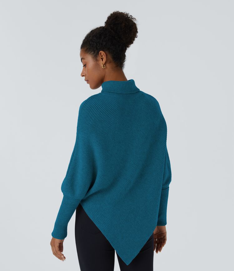 Radni džemper s visokim ovratnikom i dugim rukavima s asimetričnim rubom