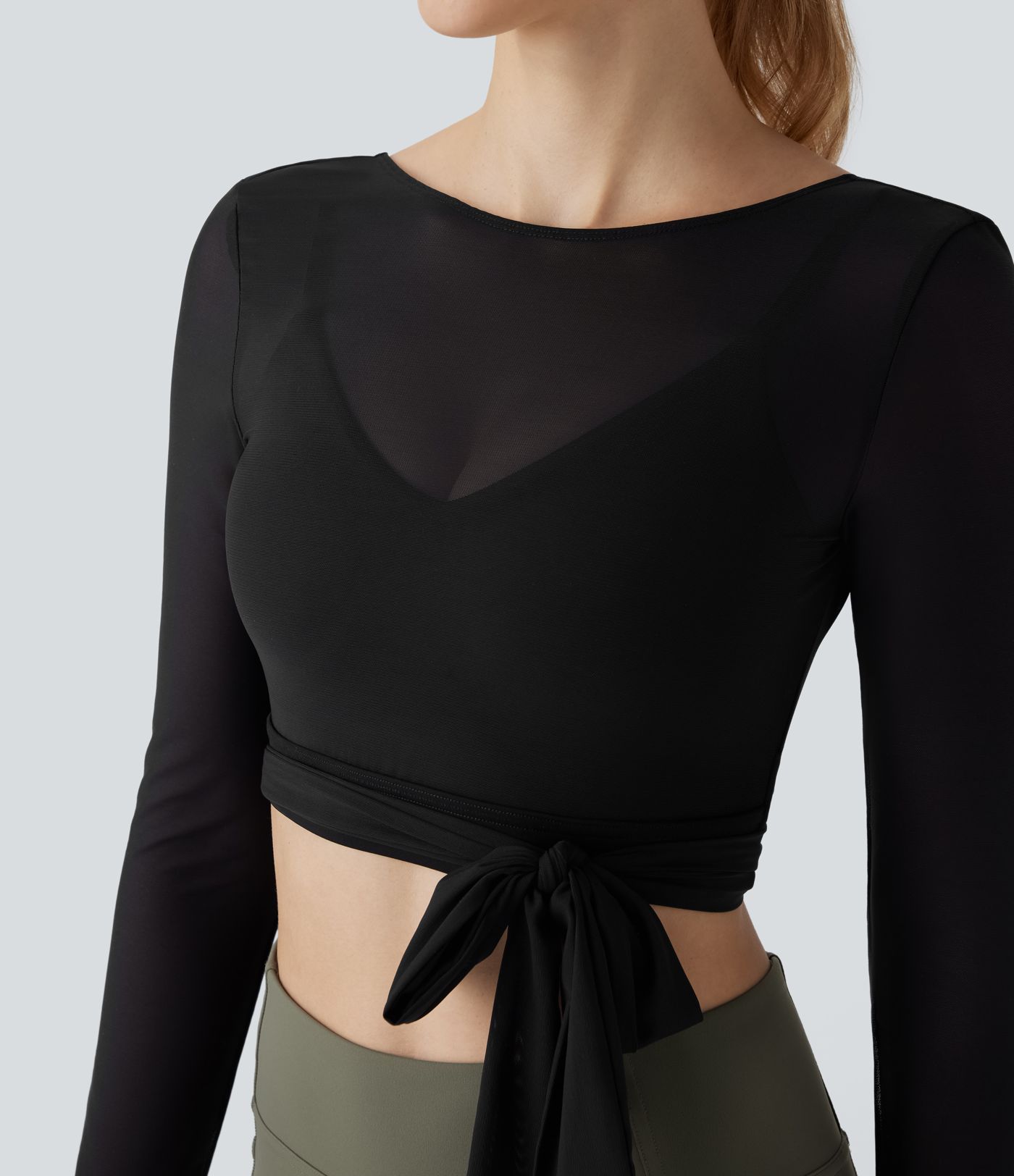 Softlyzero™ Airy Haut de sport de yoga court sans dos, avec liens sur les côtés, résille contrastée et toucher frais - UPF50+