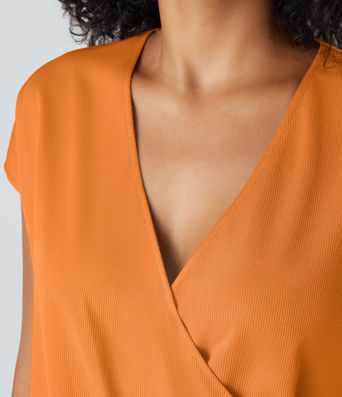 V Neck Short Sleeve Side Pocket Playsuit Waffle Casual Romper