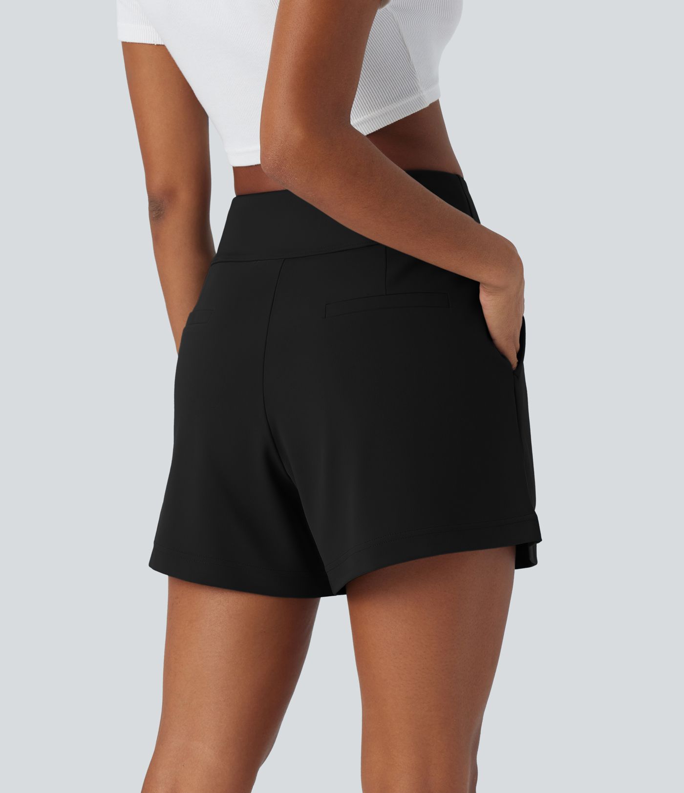 DayStretch High Waisted Pocket Wide Leg Work Shorts