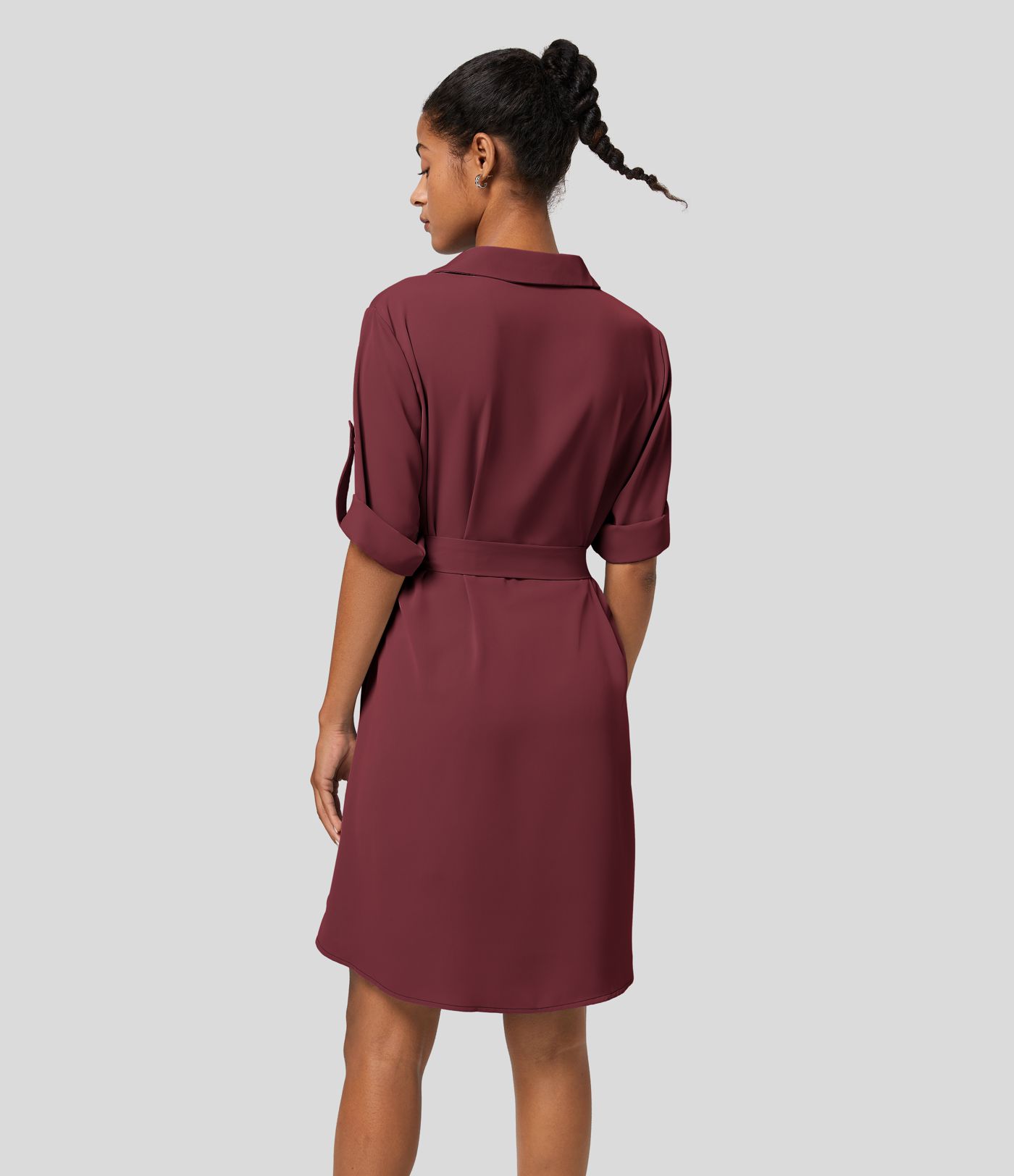Roll Up Sleeve Belted Relaxed Work Shirt Dress