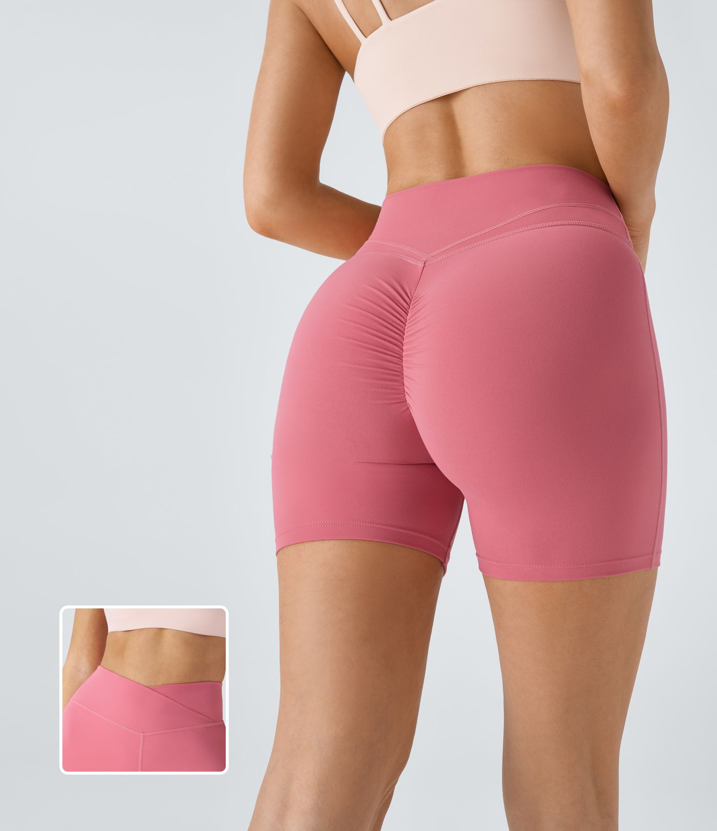 SoftlyZero™ Plush High Waisted Crossover Ruched Yoga Shorts 5''