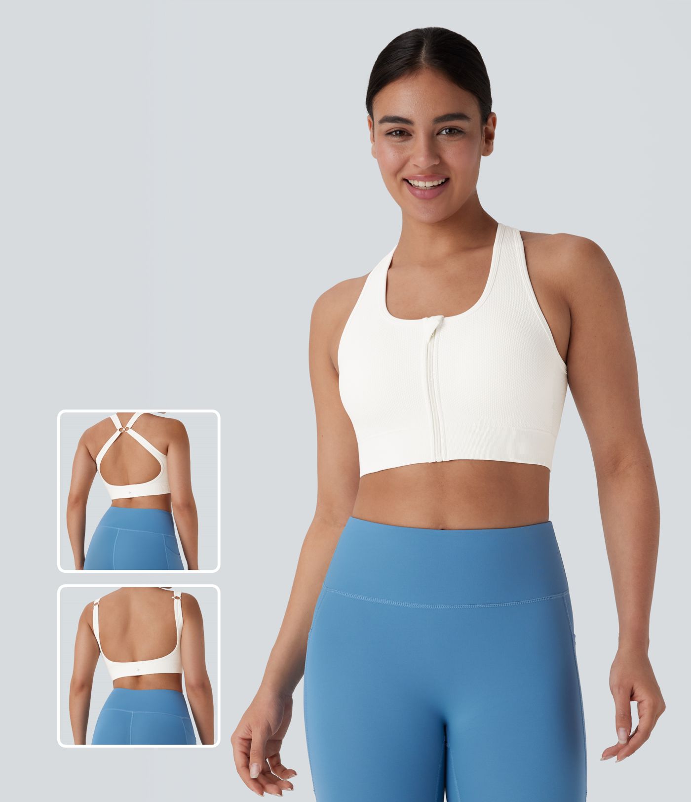 Sujetador deportivo yoga sin costura sujeción baja cremallera sin espalda