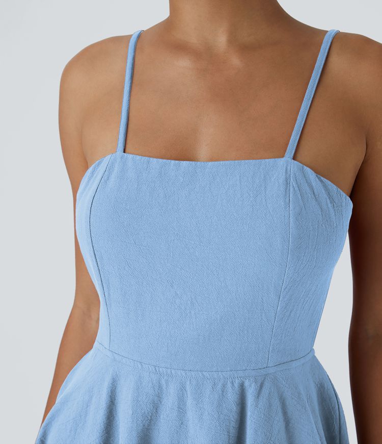 Tie Back Tiered Ruffle Flowy Slip Mini Casual Linen-Feel Dress