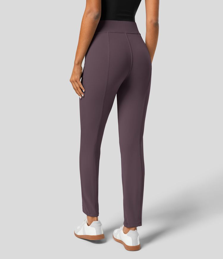 High Waisted Pockets Zipper Casual Slim Trousers