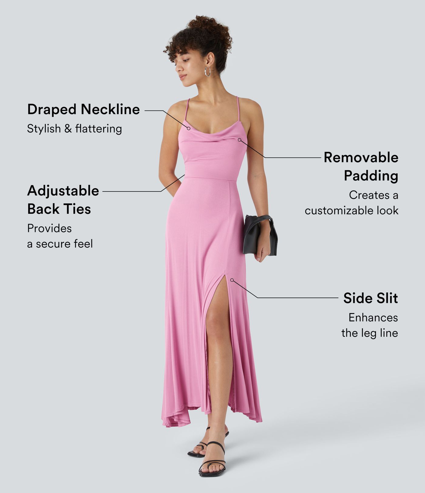 Ribbed Cowl Neck Backless Crisscross Lace Up Split Midi Party Dress