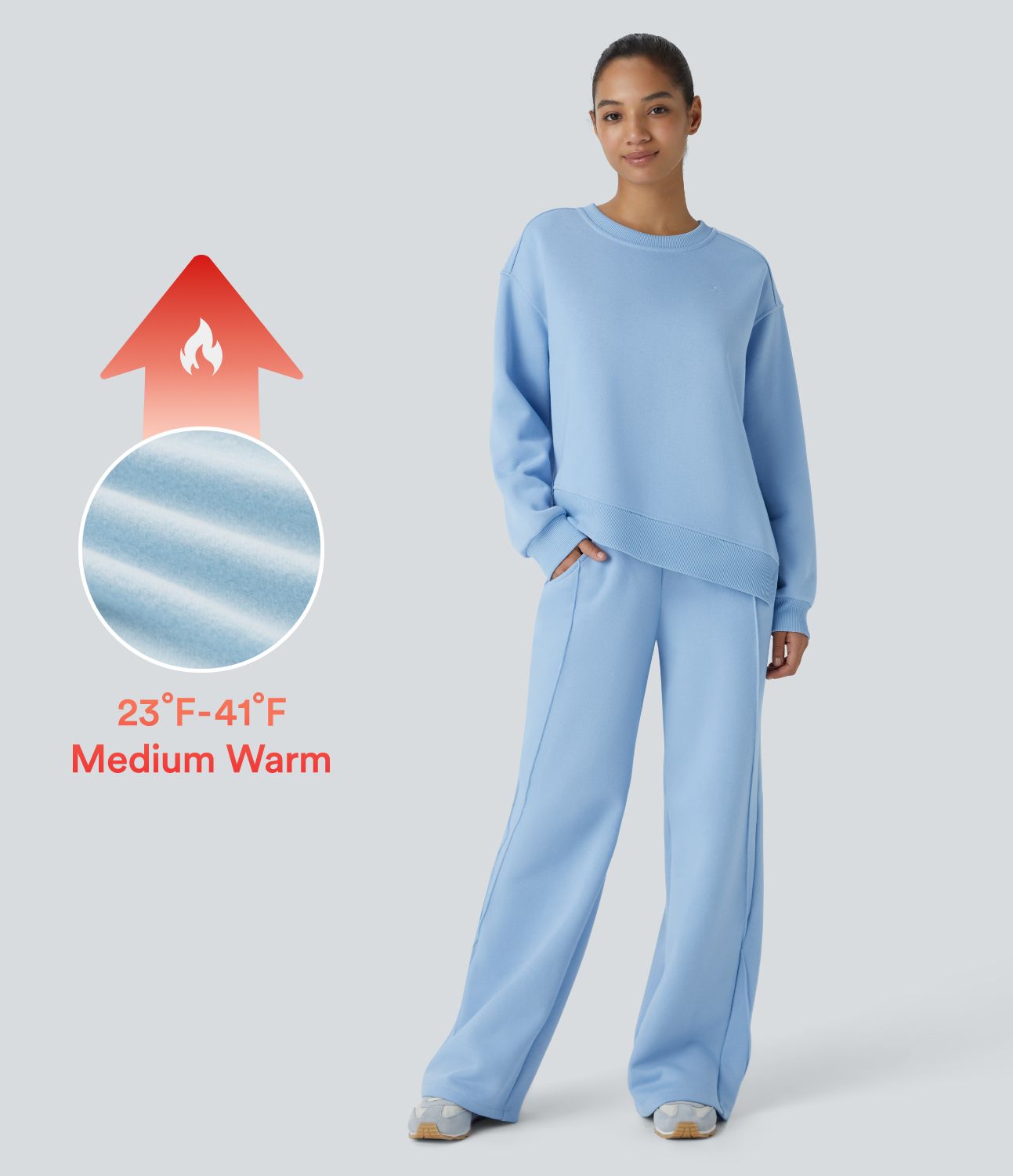 ラウンドネック ドロップショルダー 長袖 スプリットヘム コントラストリブ 刺繍 オーバーサイズ フリース カジュアルスウェットシャツ