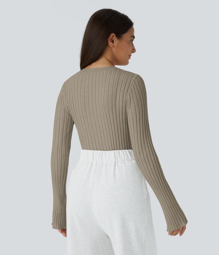 Round Neck Long Sleeve Frill Casual Sweater