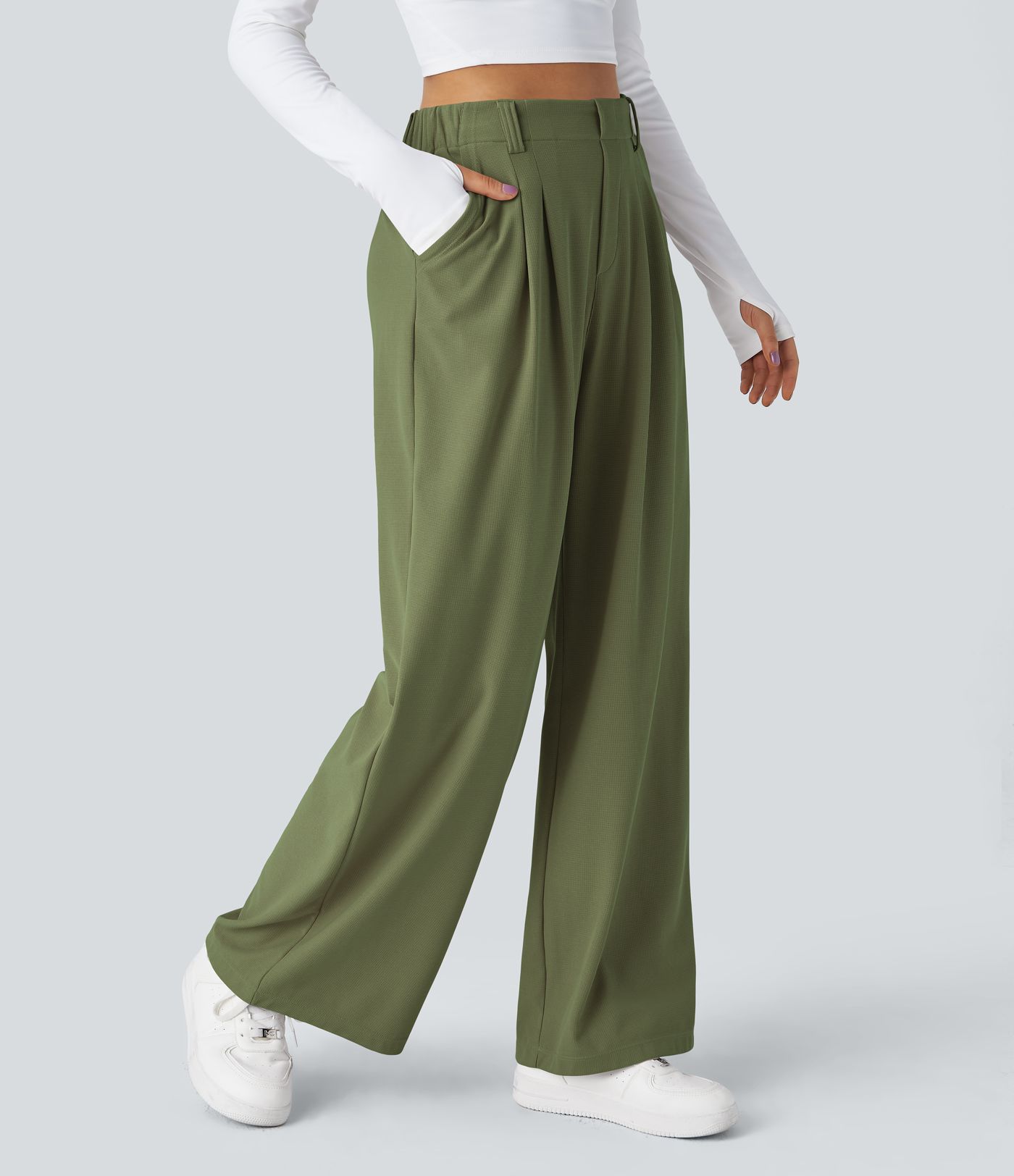 Halara Flex™ High Waisted Pocket Wide Leg Waffle Work Trousers