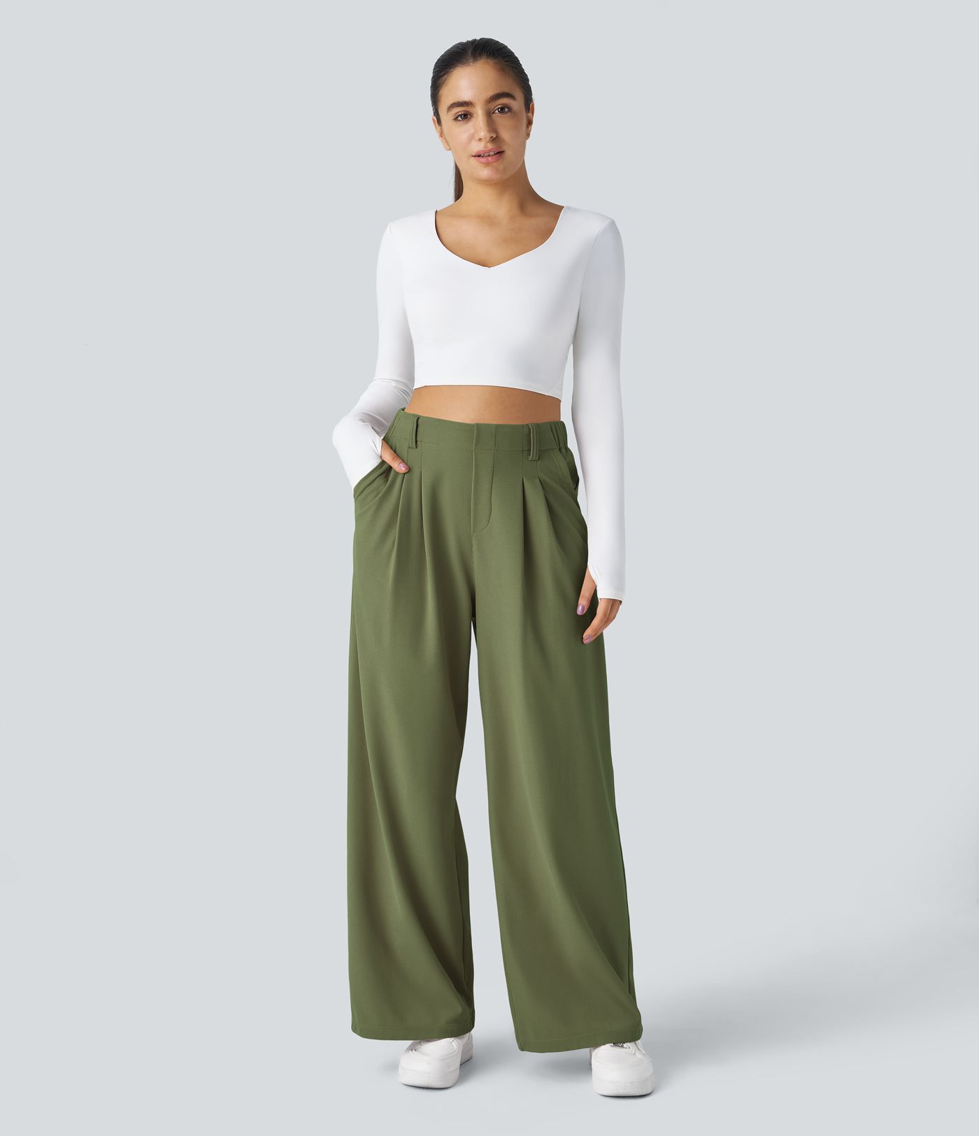 Halara Flex™ High Waisted Pocket Wide Leg Waffle Work Trousers