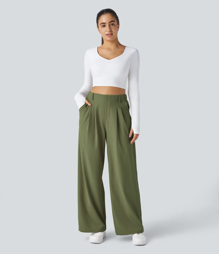 Halara Flex™ High Waisted Pocket Wide Leg Waffle Work Trousers