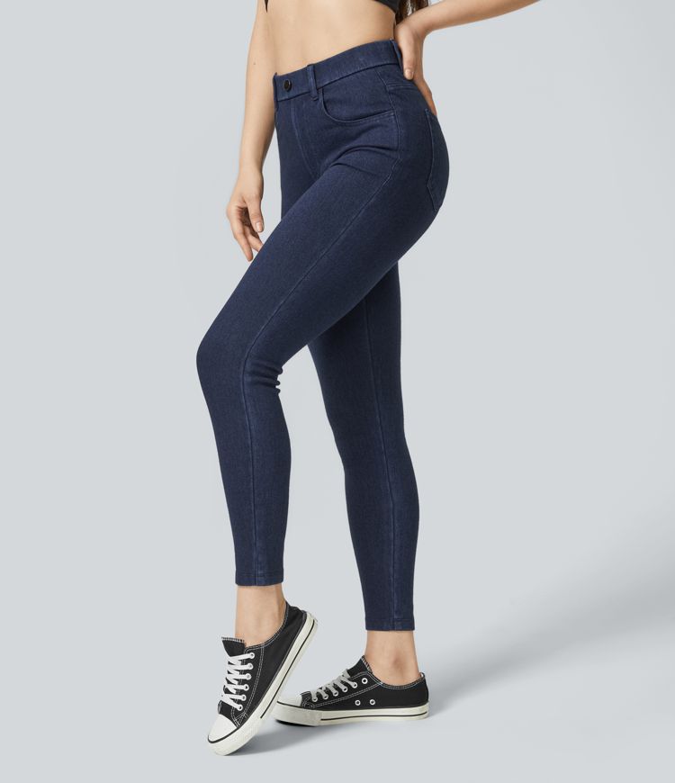 Halara Flex™ High-Waist Multi-Pocket Stretch Knit Casual 7/8 Skinny Thermal Jeans