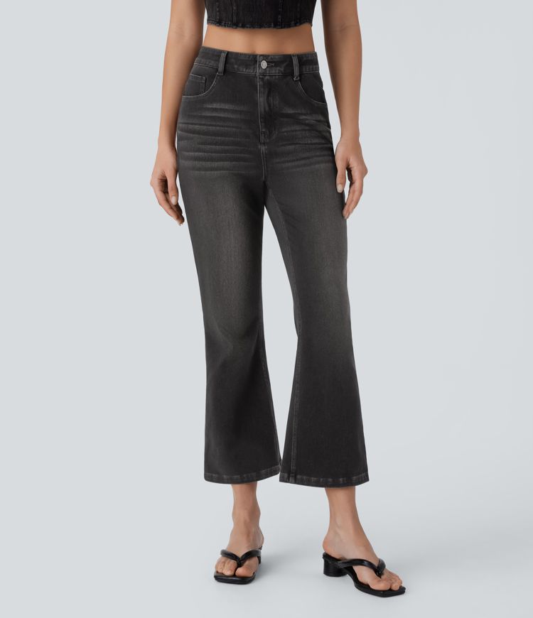 Halara Flex™ High Waisted Button Zipper Multiple Pockets Stretchy Knit Casual Bootcut Jeans