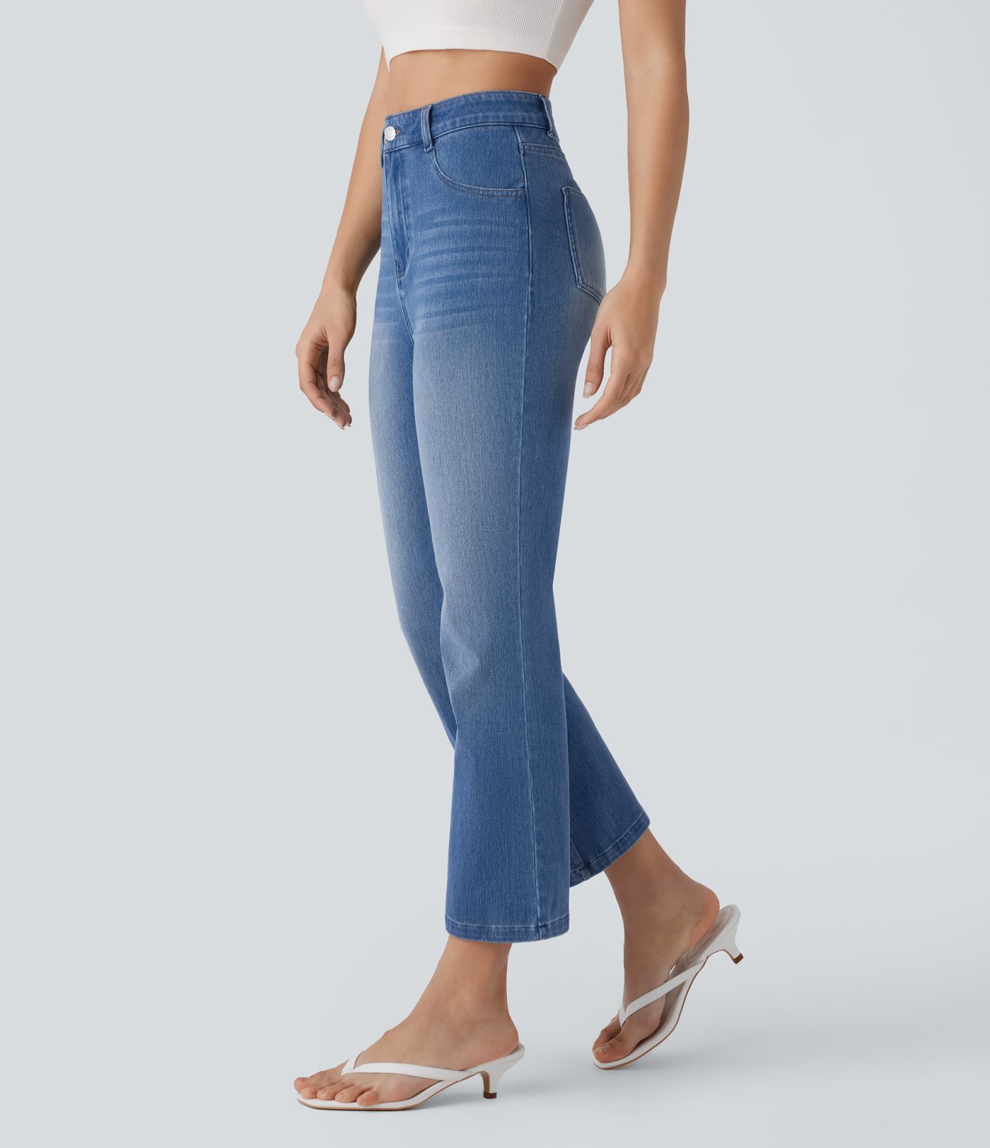 Jean bootcut décontracté extensible avec poches multiples, bouton, fermeture éclair et taille haute Halara Flex™