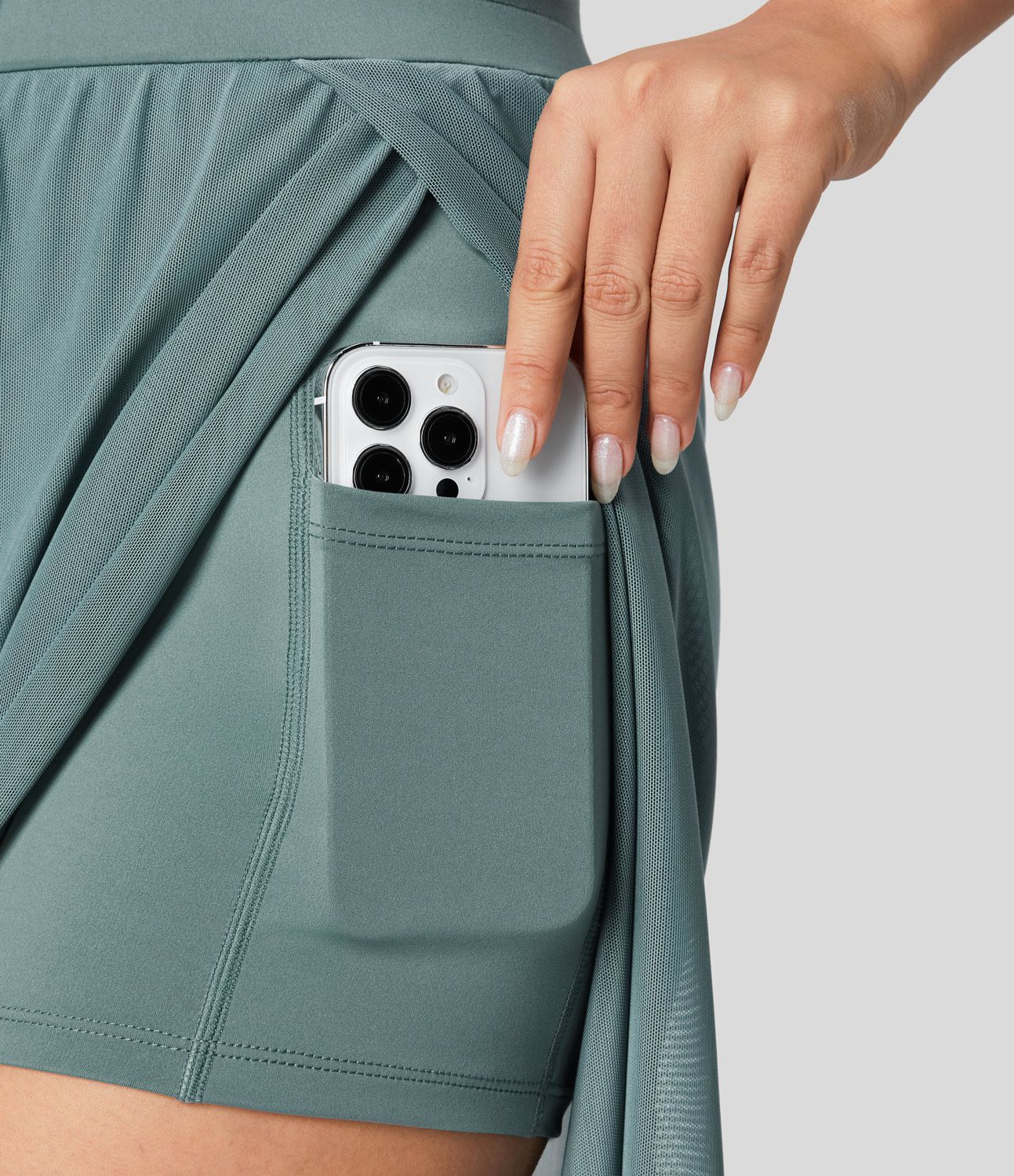 Pantalón yoga fluido pierna ancha bolsillo lateral 2 en 1 abertura malla contrastante cordón tiro alto