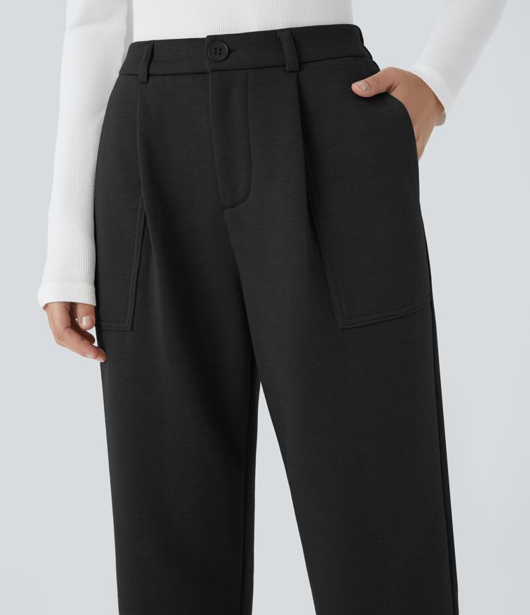 Jogging en polaire taille haute avec poches latérales et fermeture zippée