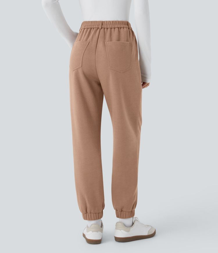 Jogging en polaire taille haute avec poches latérales et fermeture zippée