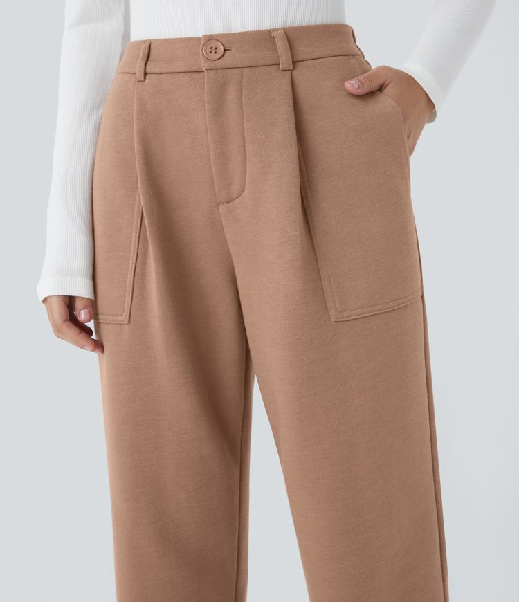 Jogging en polaire taille haute avec poches latérales et fermeture zippée