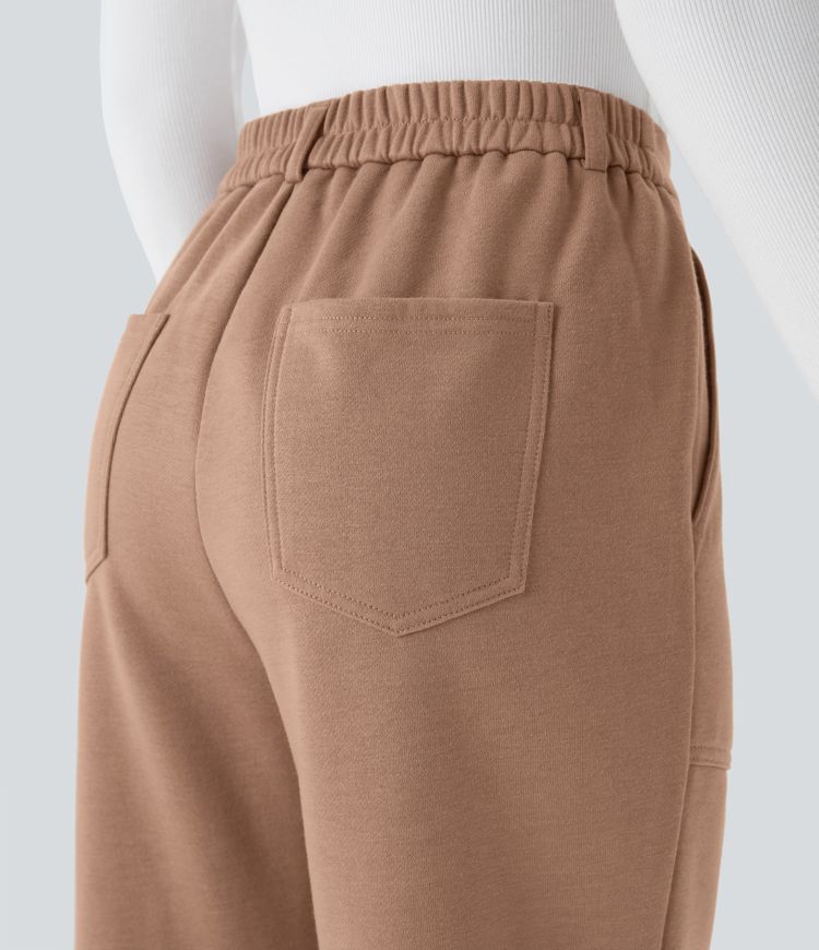 Jogging en polaire taille haute avec poches latérales et fermeture zippée