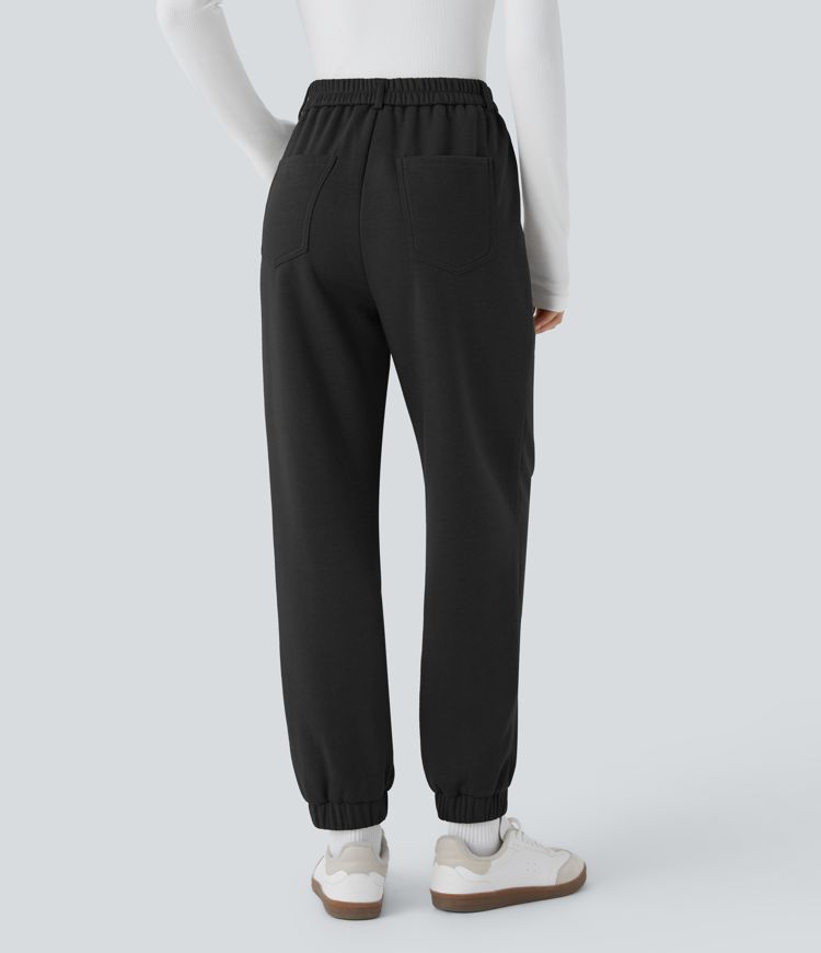 Jogging en polaire taille haute avec poches latérales et fermeture zippée