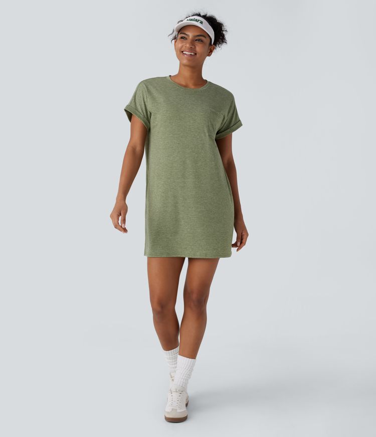 Mini-Freizeitkleid mit Rundhalsausschnitt, kurzen Ärmeln und Seitentaschen