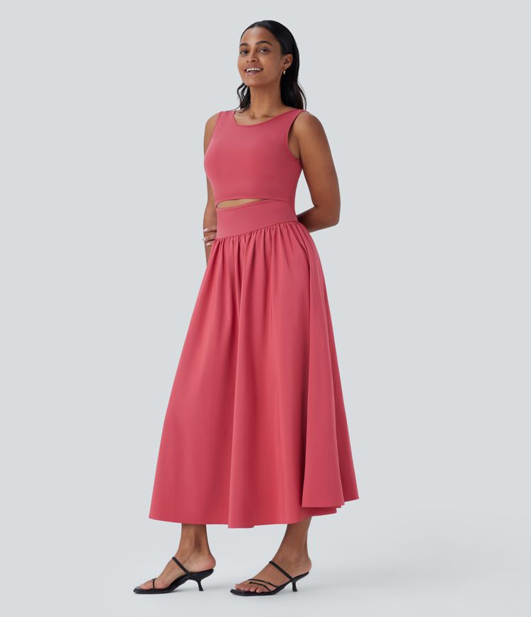 Breezeful™ Sleeveless Cut Out Quick Dry Maxi Casual Dress-Front and Back Wearable
