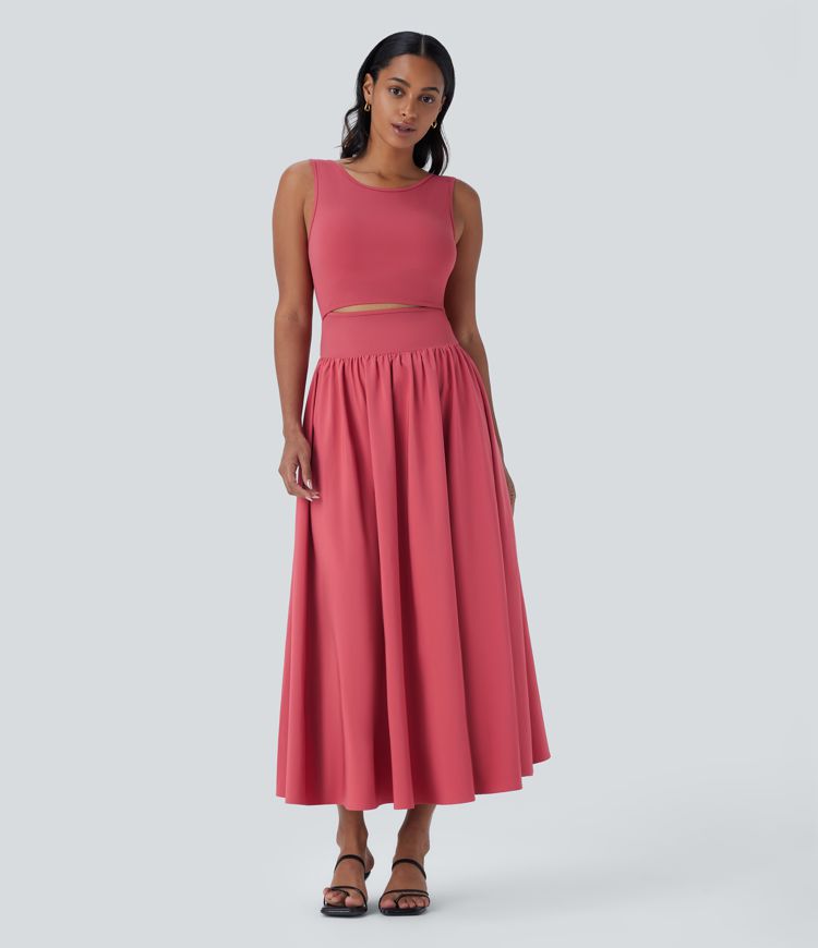 Breezeful™ Sleeveless Cut Out Quick Dry Maxi Casual Dress-Front and Back Wearable
