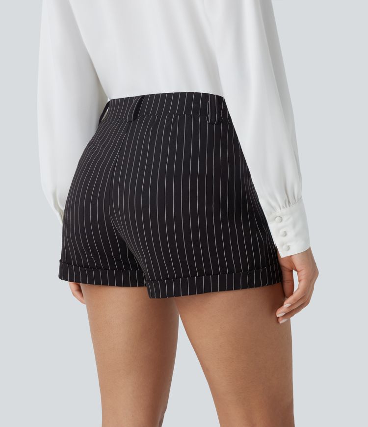 Short rayé de travail 7,5cm taille haute avec poches latérales toucher frais