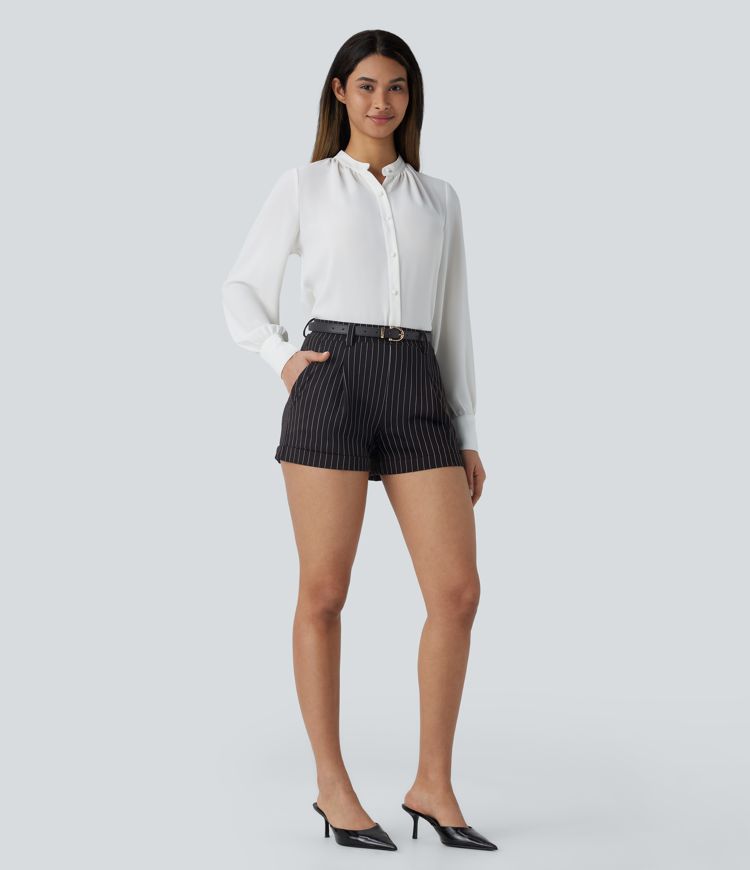 Short rayé de travail 7,5cm taille haute avec poches latérales toucher frais