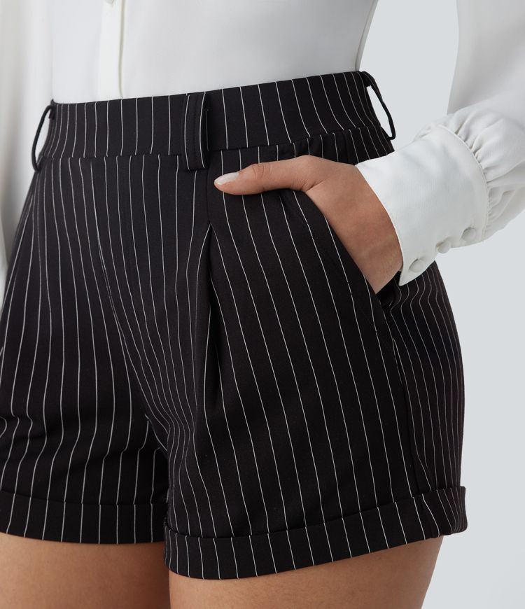 Short rayé de travail 7,5cm taille haute avec poches latérales toucher frais