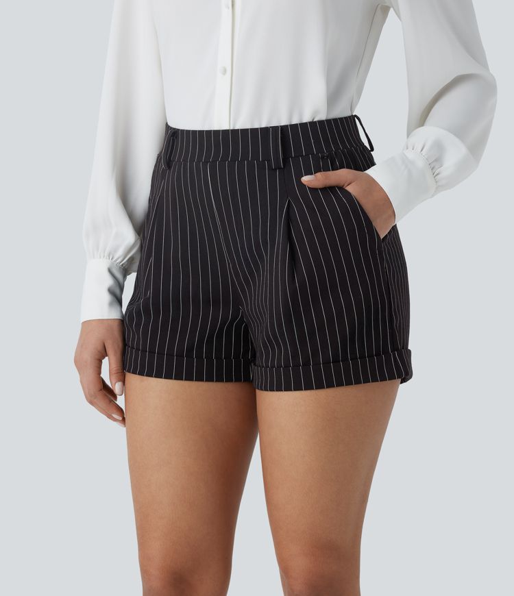 Short rayé de travail 7,5cm taille haute avec poches latérales toucher frais