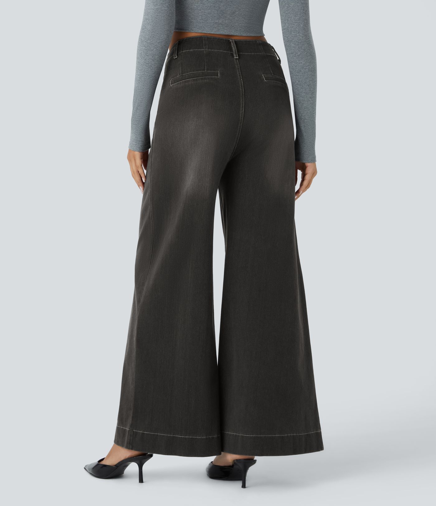 Halara Flex™ Mid Rise Zipper Pocket Wide Leg Washed Casual Jeans