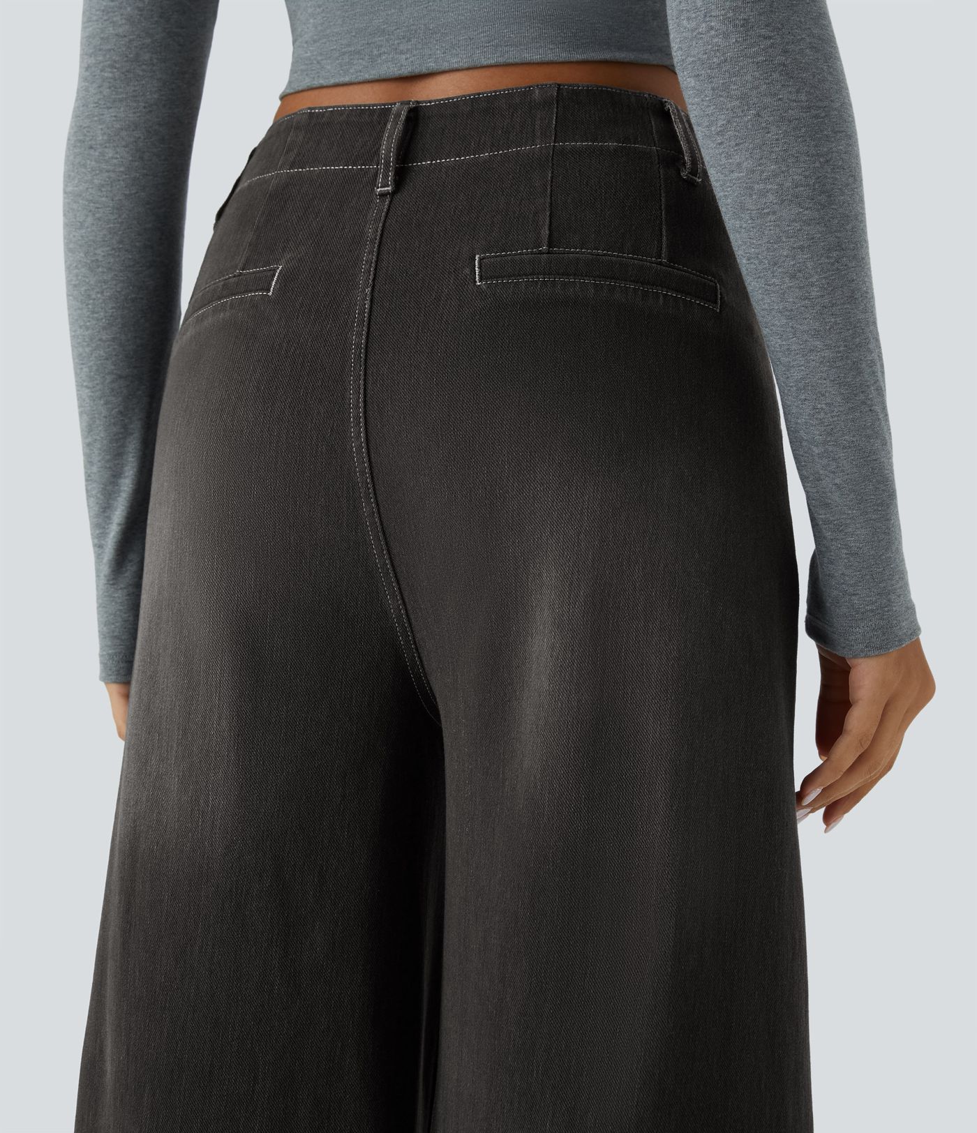 Halara Flex™ Mid Rise Zipper Pocket Wide Leg Washed Casual Jeans