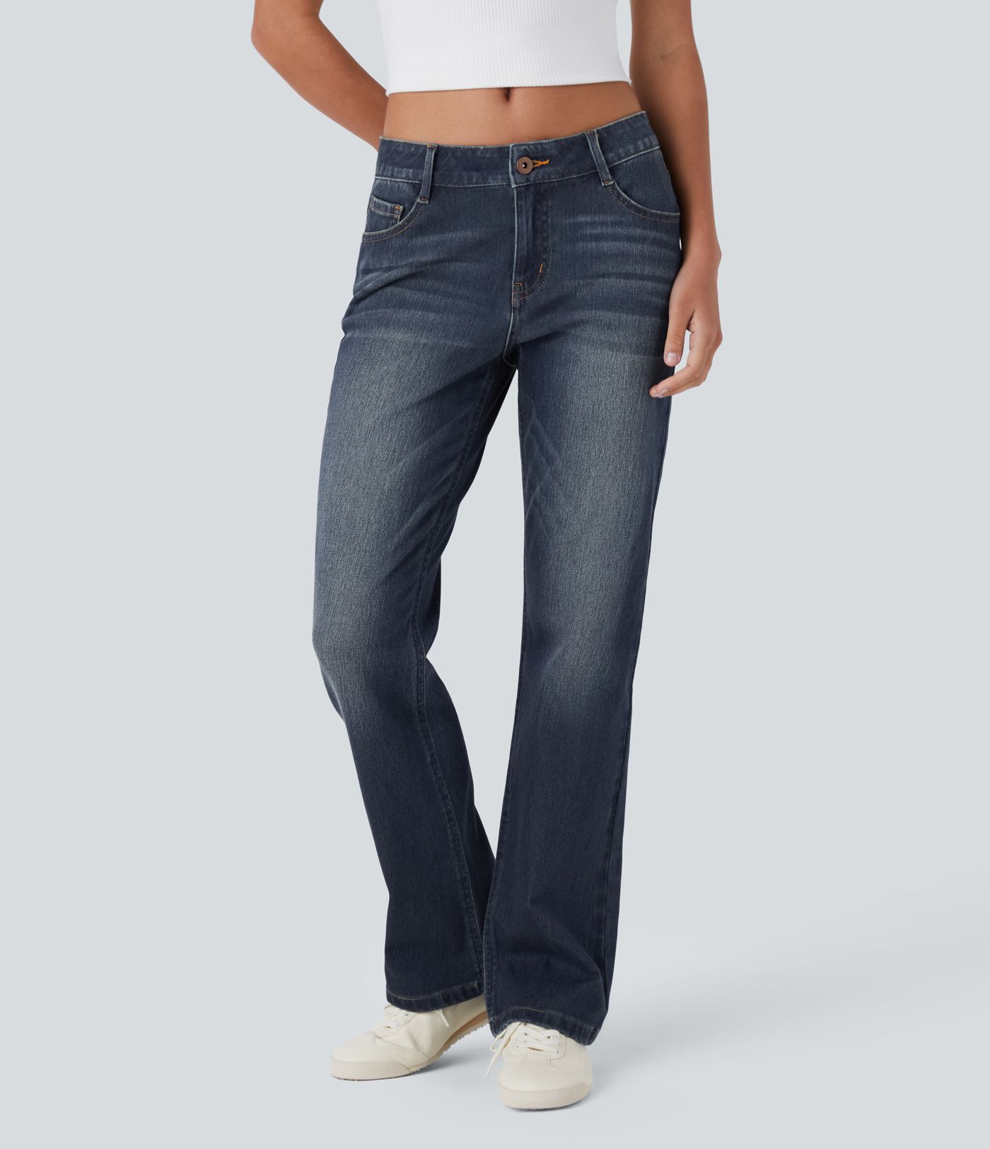 Halara Flex™ Low Rise Zipper Pockets Washed Women Casual Bootcut Denim Jeans