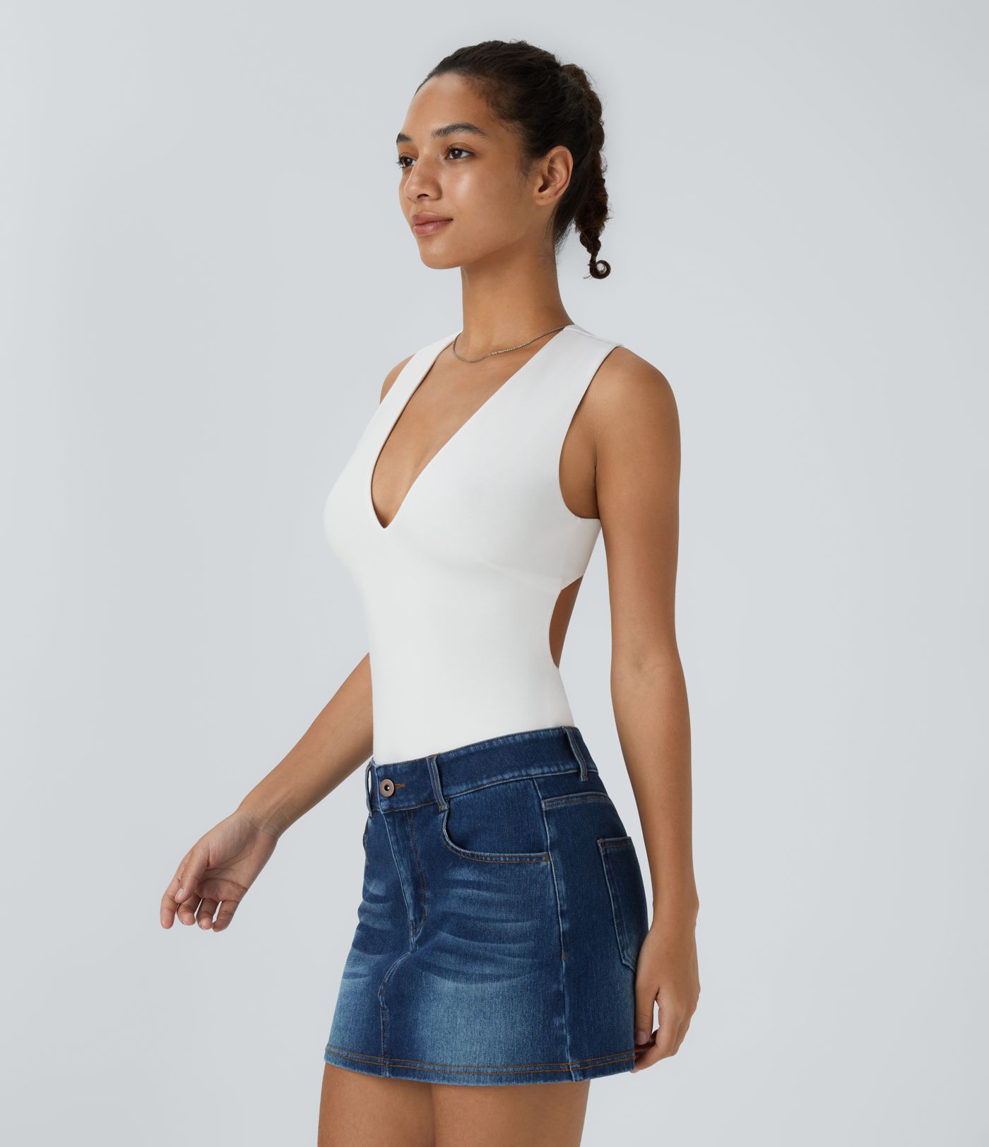 V Neck Backless Crisscross Casual Bodysuit