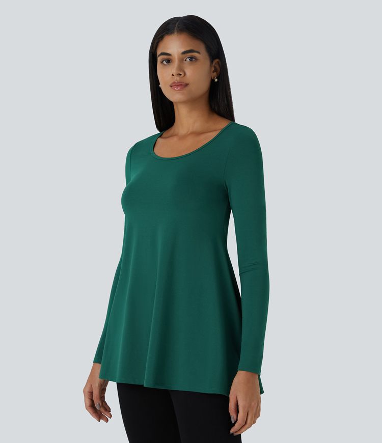 Round Neck Long Sleeve Casual Tunic Top