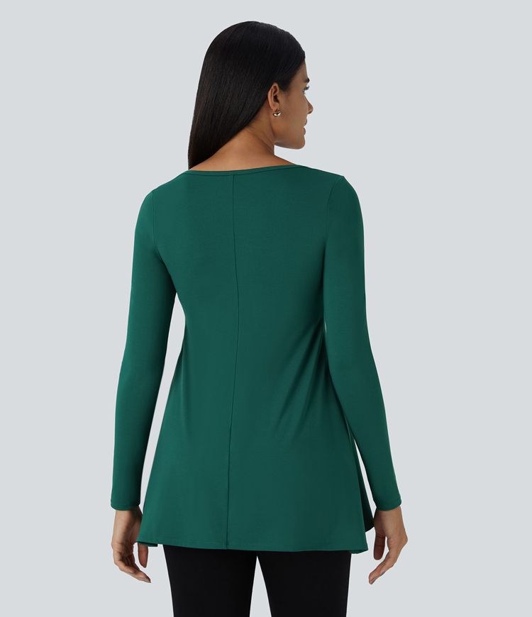Round Neck Long Sleeve Casual Tunic Top
