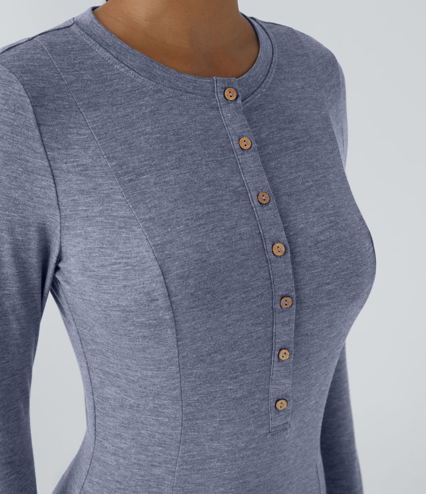 Henley Long Sleeve Flare Maxi Casual Dress