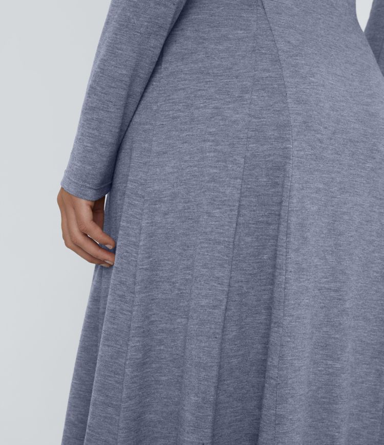 Henley Long Sleeve Flare Maxi Casual Dress