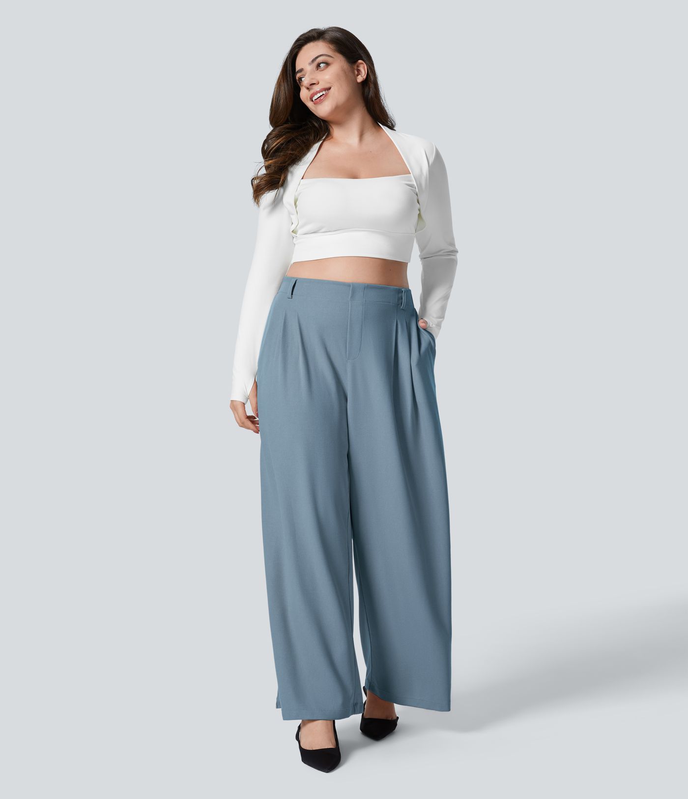 Halara Flex™ High Waisted Pocket Wide Leg Waffle Women Baggy Work Pants Plus Size