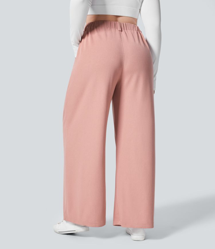 HalaraFlex™ High Waisted Plicated Side Pocket Wide Leg Waffle Work Plus Size Pants