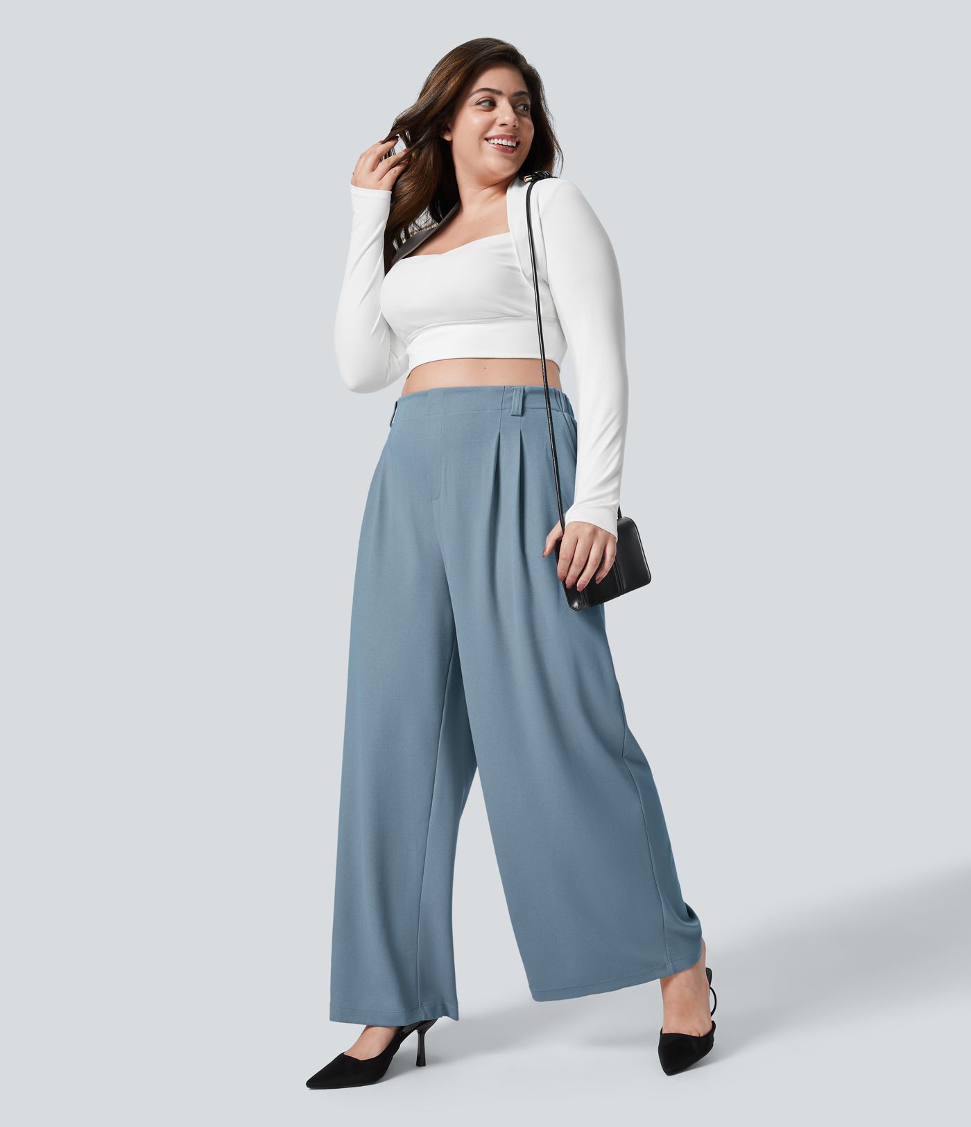 Halara Flex™ High Waisted Pocket Wide Leg Waffle Women Baggy Work Pants Plus Size