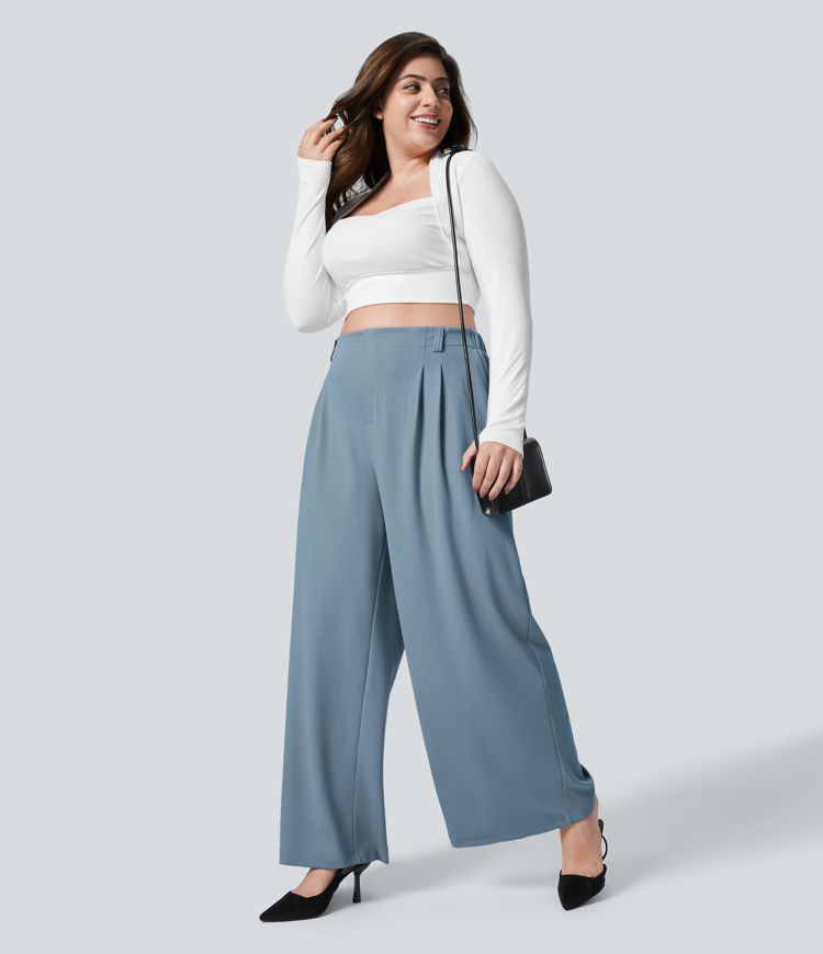 Halara Flex™ High Waisted Pocket Wide Leg Waffle Women Baggy Work Pants Plus Size