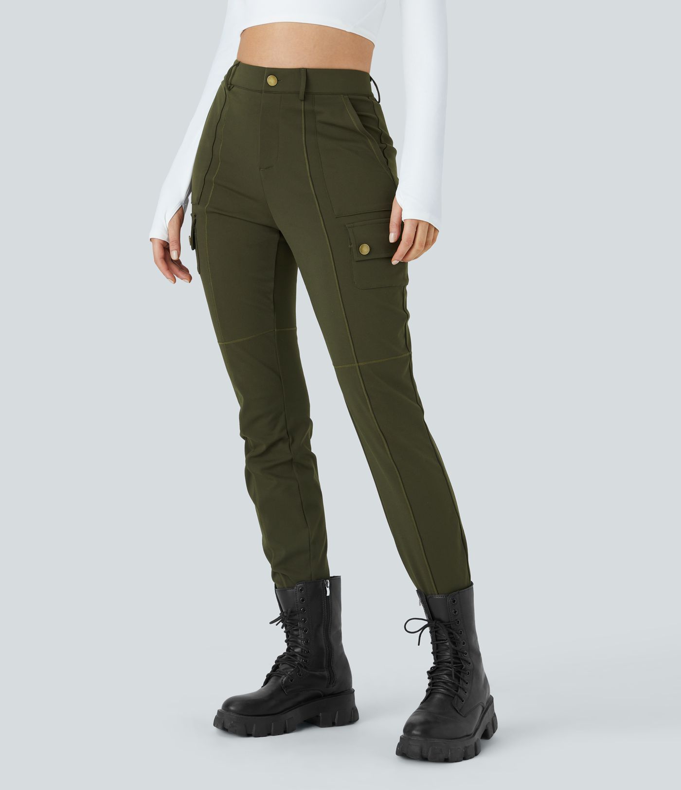 DayStretch High Waisted Zipper Pockets Solid Skinny Cargo Pants