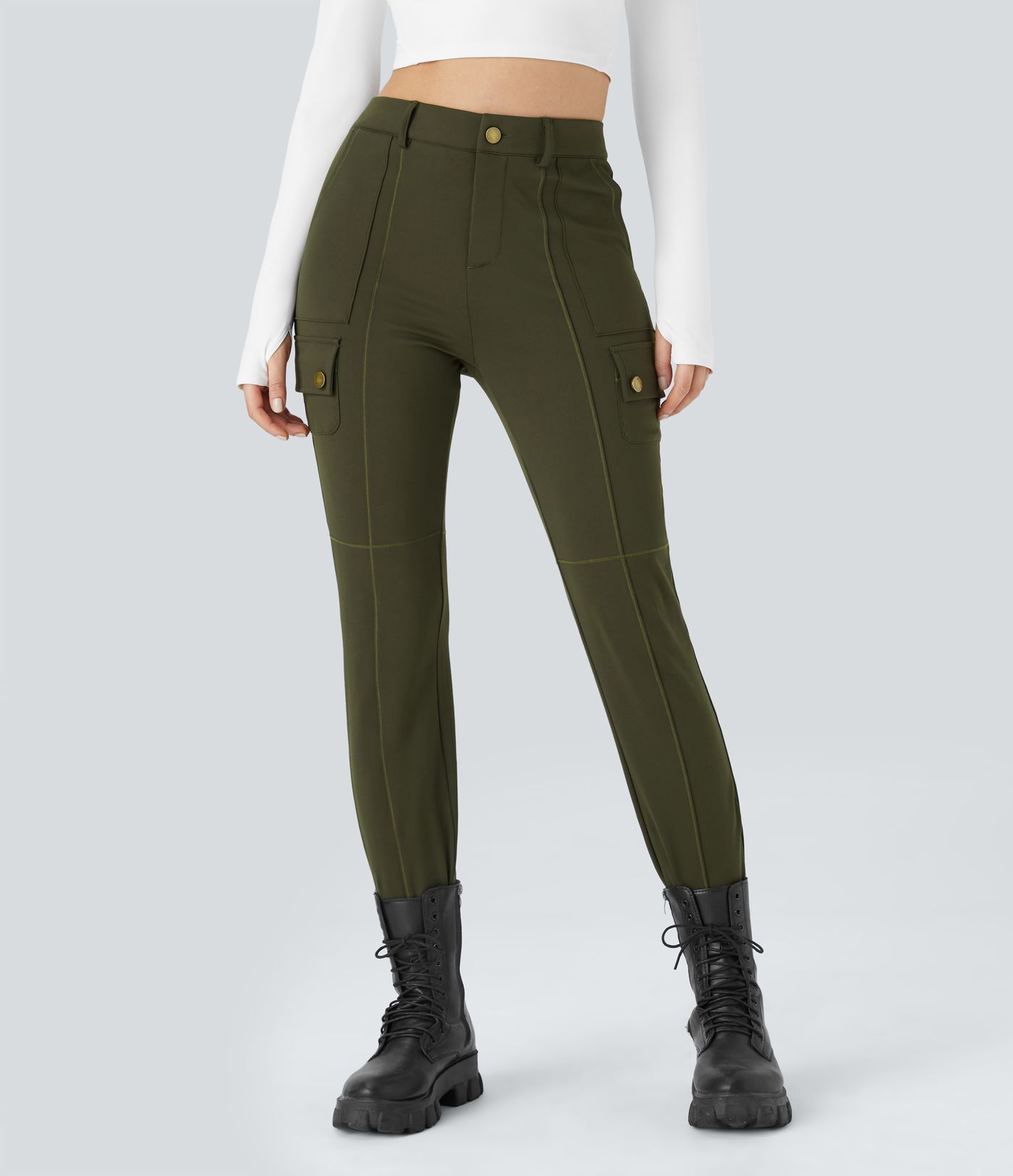 DayStretch High Waisted Zipper Pockets Solid Skinny Cargo Pants