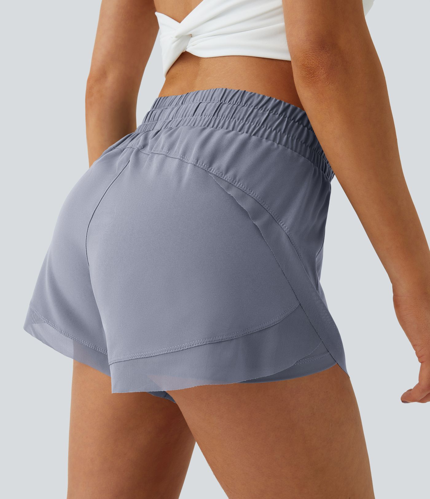 Mid Rise Drawstring Contrast Mesh 2-in-1 Flowy Running Shorts 3''