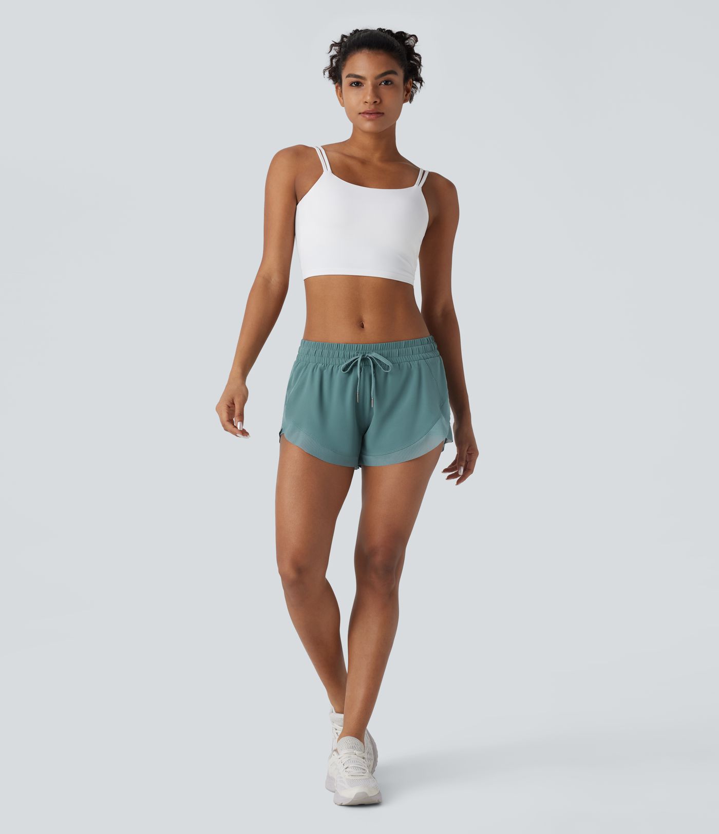 Low Rise Drawstring Contrast Mesh 2-in-1 Flowy Running Shorts